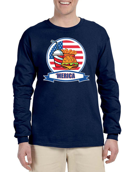 Men's Long Sleeve Fast Food 'merica 4th Of July Funny Tee
