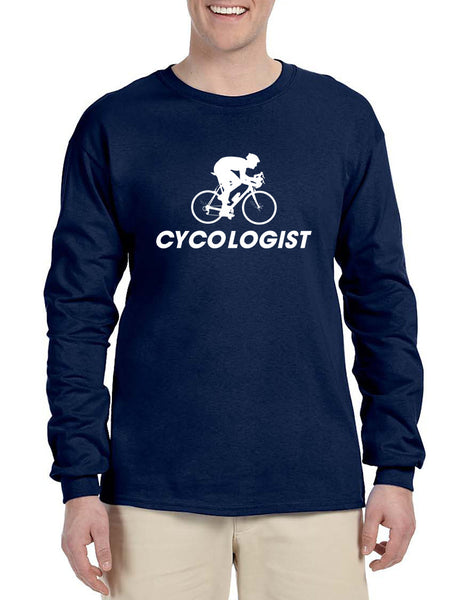 Men's Long Sleeve Cycologist Cool Cycling Funny Sport Tee