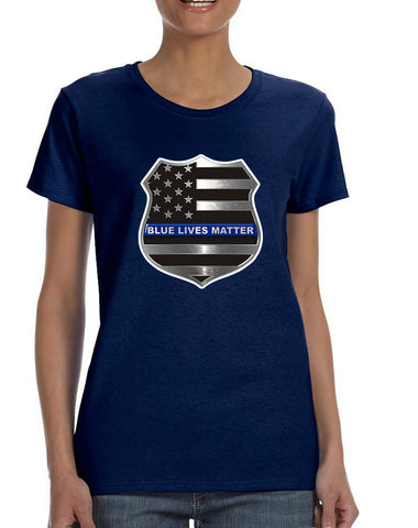 Women's T Shirt Blue Lives Matter American Flag Tee