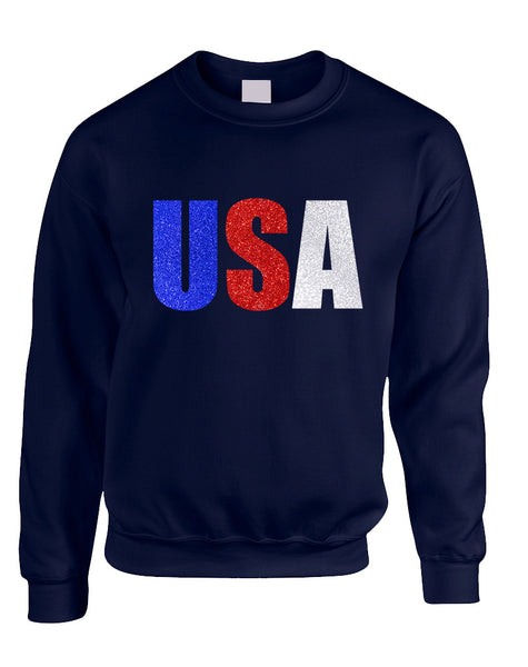 Adult Sweatshirt USA Glitter Flag Colors 4th Of July America