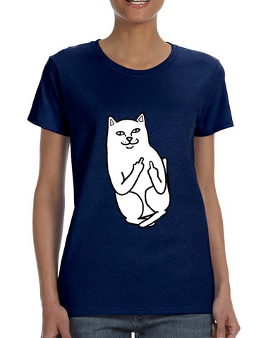 Women's T Shirt Middle Finger Cat Humor Tee Funny Shirt