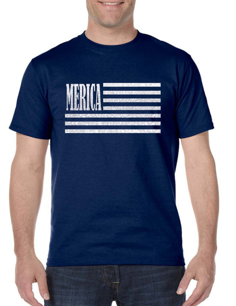 Men's T Shirt Merica Glitter White Flag 4th Of July Tee