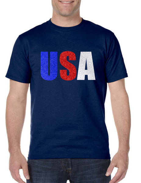 Men's T Shirt USA Glitter Flag Colors Cool 4th Of July Tee