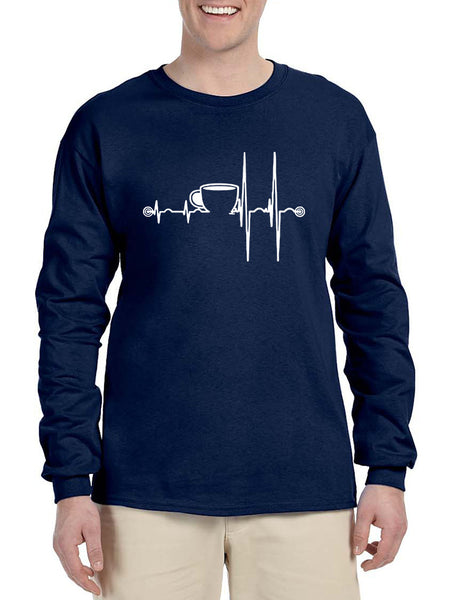Men's Long Sleeve Coffee Heartbeat Coffee Lovers Tee Shirt