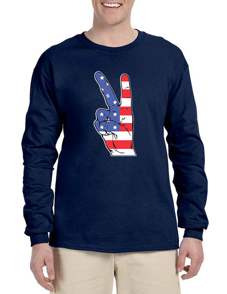 Men's Long Sleeve American Flag Hand 4th Of July Shirt