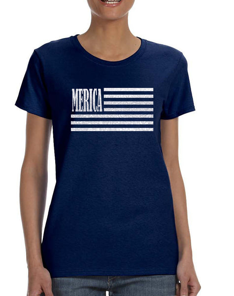Women's T Shirt Merica Glitter White Flag 4th Of July Tee