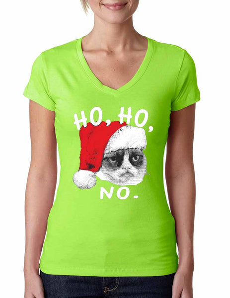 HO HO NO Grumpy cat Women's Sporty V Shirt - ALLNTRENDSHOP
