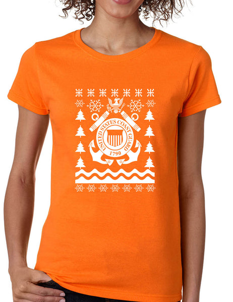 Women's T Shirt Coast Guard Ugly Christmas USCG Holiday Top Gift