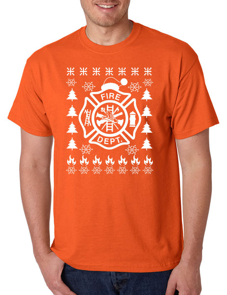 Men's T Shirt Fire Dept Ugly Xmas Firefighter Christmas Gift Trendy Tee