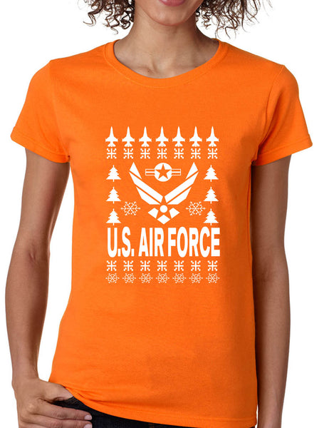 Women's T Shirt Air Force Ugly Christmas Tee Holiday Gift Xmas Party