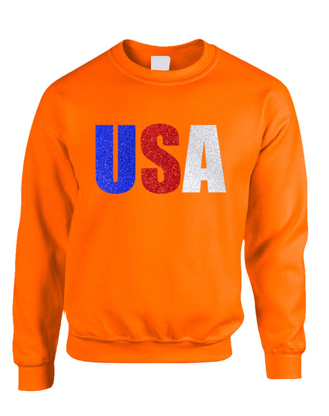 Adult Sweatshirt USA Glitter Flag Colors 4th Of July America