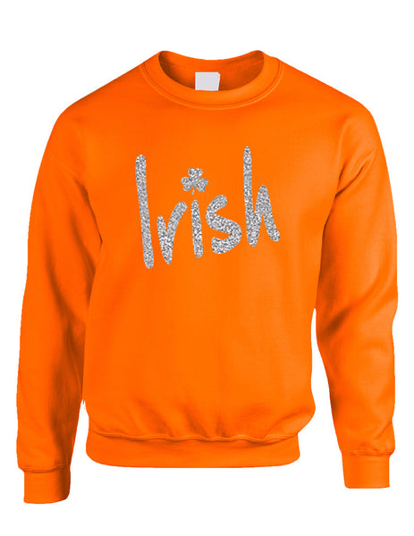 Adult Sweatshirt Irish Glitter Silver Shamrock St Patrick's