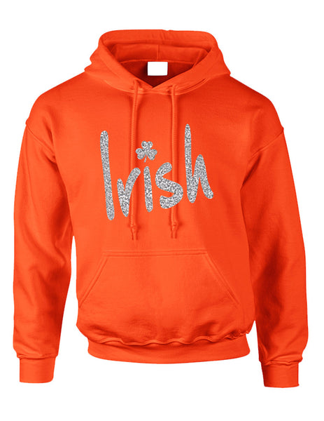 Adult Hoodie Irish Glitter Silver Shamrock St Patrick's Top