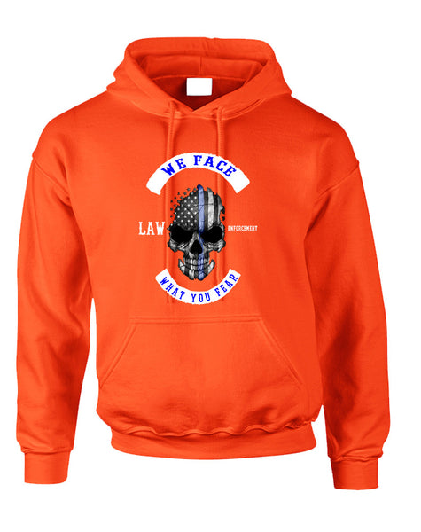 Adult Hoodie We Face What You Fear USA Flag Skull Top