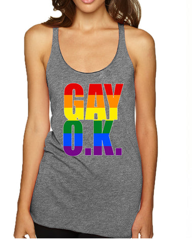 Women's Tank Top Gay OK Rainbow Pride Love Support
