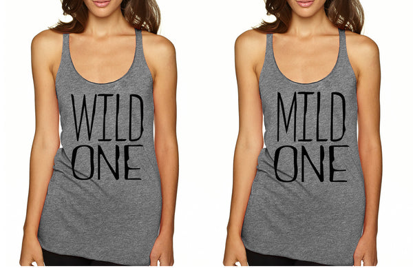 Women's Couple Tank Top Wild One Mild One BFF Set Matching Tops