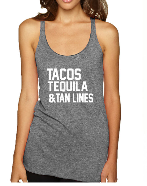 Women's Tank Top Tacos Tequila Tan Lines Beach Top
