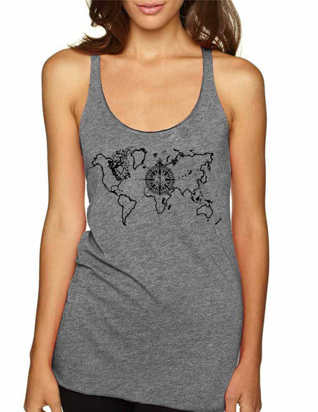 Women's Tank Top World Map Compass Cool Graphic Top - ALLNTRENDSHOP - 3