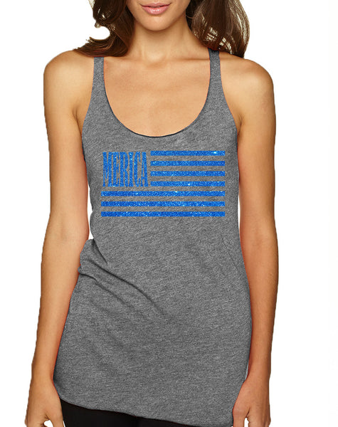Women's Tank Top Merica Glitter Blue Flag 4th Of July