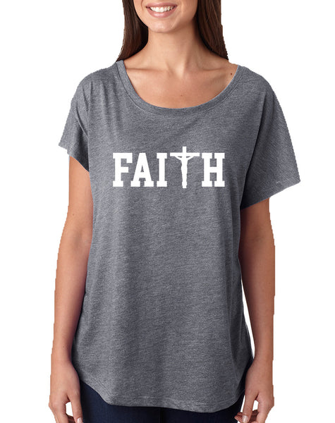 Women's Dolman Faith Print Cross Love Christian Top