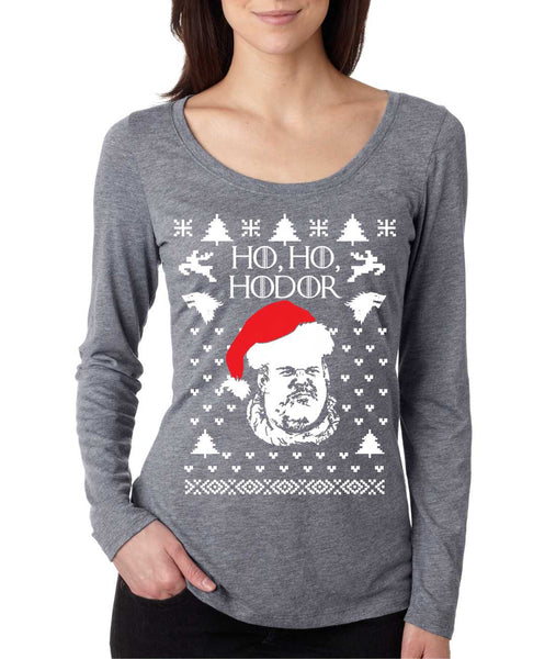 Women's Shirt Ho Ho Hodor Ugly Christmas Sweater Holiday Tee - ALLNTRENDSHOP - 2