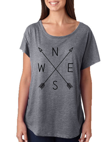 Women's Dolman Shirt Compass Arrow Cool NWSE Crossed Shirt - ALLNTRENDSHOP - 1