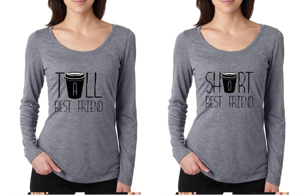 Set Of 2 Women's Shirts Tall Short Best Friend Coffee Matching