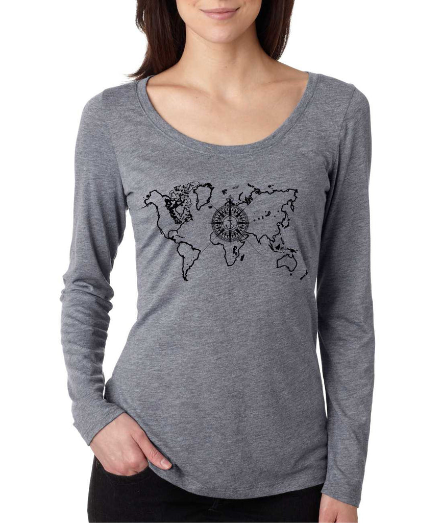 Women's Shirt World Map Compass Cool Stuff Graphic Tee - ALLNTRENDSHOP - 1