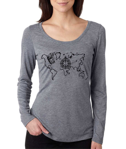 Women's Shirt World Map Compass Cool Stuff Graphic Tee - ALLNTRENDSHOP - 1
