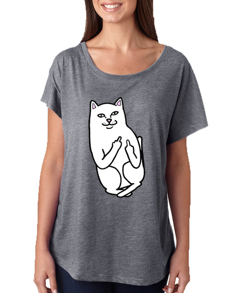Women's Dolman Shirt Middle Finger Cat Humor Fun Shirt