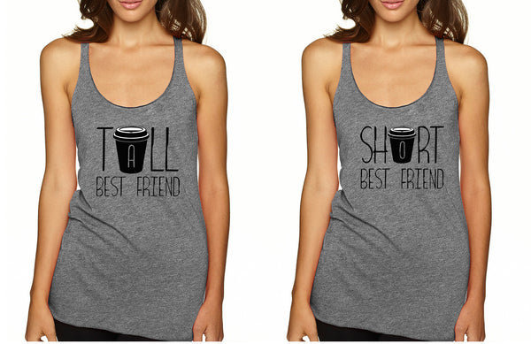 Set Of 2 Tank Top Tall Short Best Friend Coffee Matching Tops