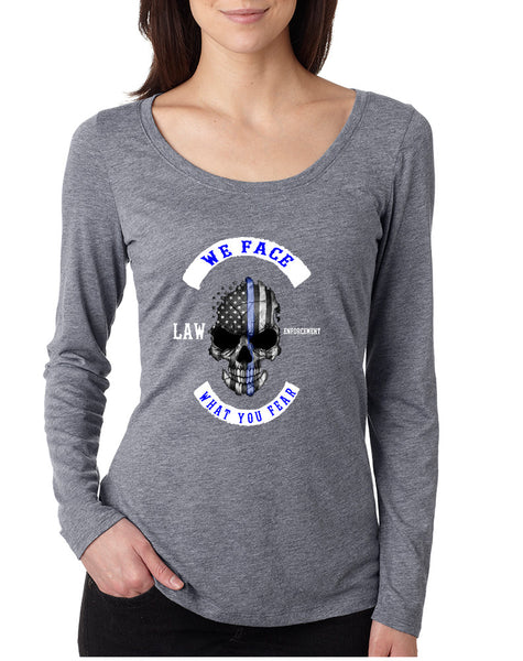 Women's Shirt We Face What You Fear USA Blue Flag Skull