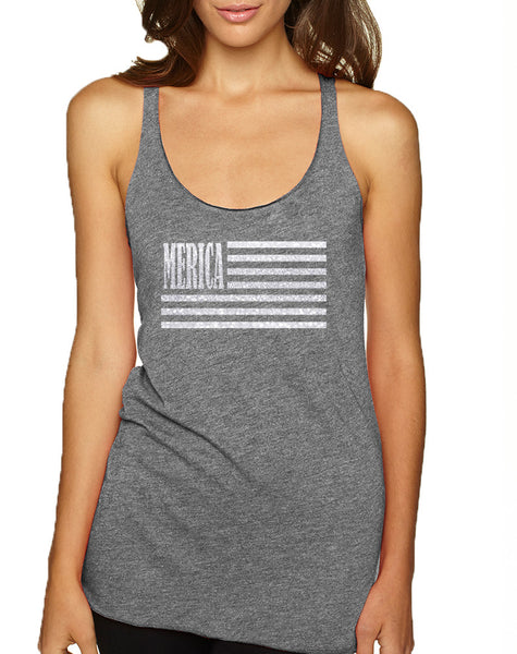 Women's Tank Top Merica Glitter White Flag 4th Of July
