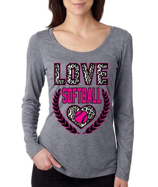 Love Softball Leopard Womens Long Sleeve Shirt - ALLNTRENDSHOP - 3