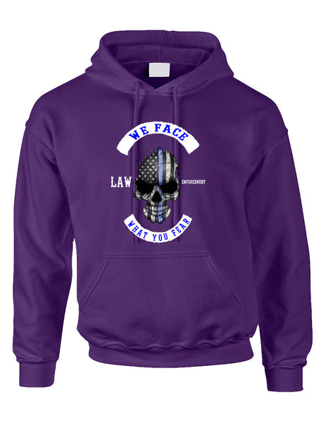 Adult Hoodie We Face What You Fear USA Flag Skull Top