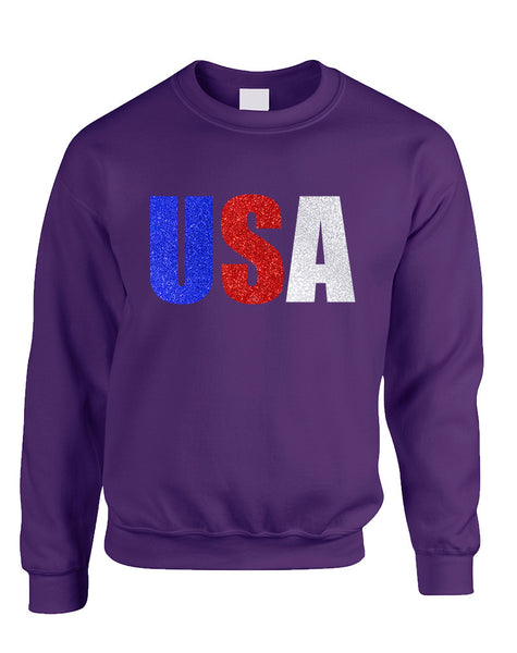 Adult Sweatshirt USA Glitter Flag Colors 4th Of July America