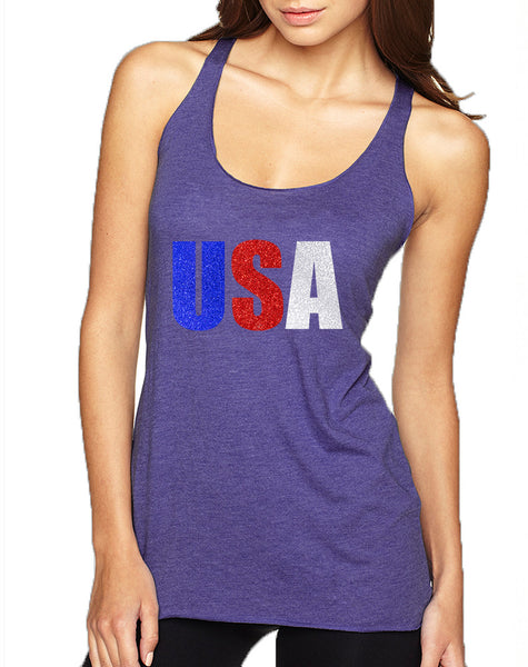 Women's Tank Top USA Glitter Flag Colors 4th Of July Tank