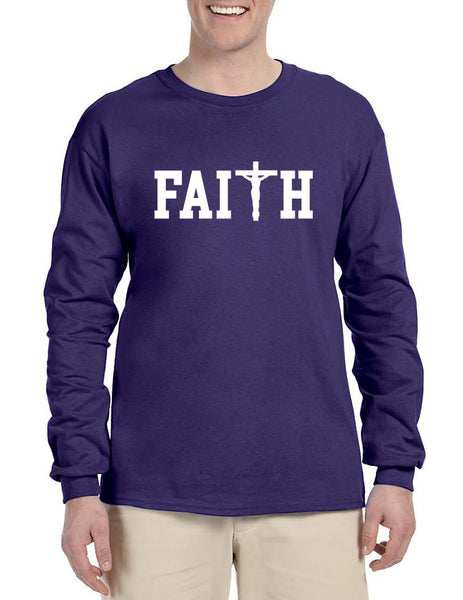 Men's Long Sleeve Faith Print Cross Love Christian Shirt