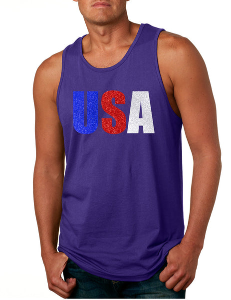 Men's Tank Top USA Glitter Flag Colors Cool 4th Of July Top