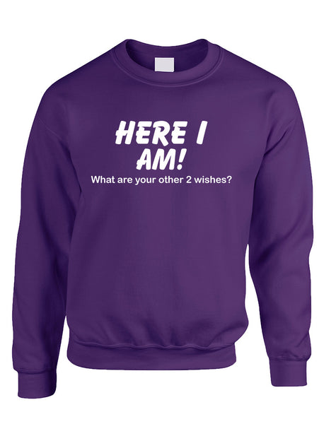 Adult Sweatshirt Here I Am What Are Your Other 2 Wishes Humor