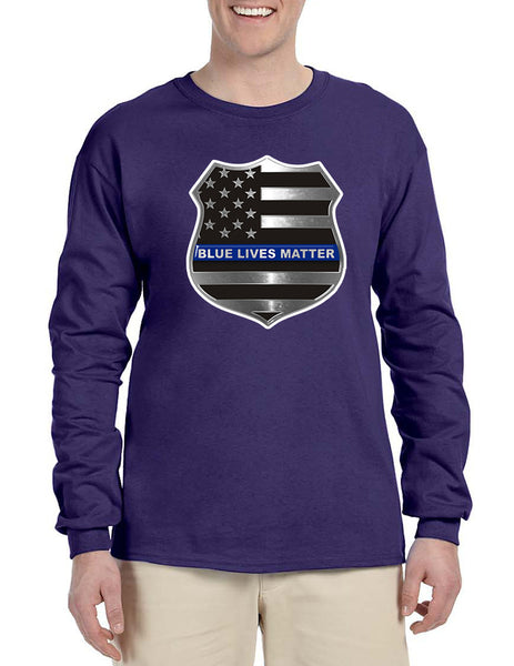 Men's Long Sleeve Blue Lives Matter Ameican Flag Shirt