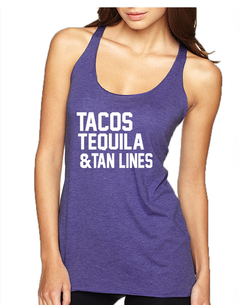 Women's Tank Top Tacos Tequila Tan Lines Beach Top
