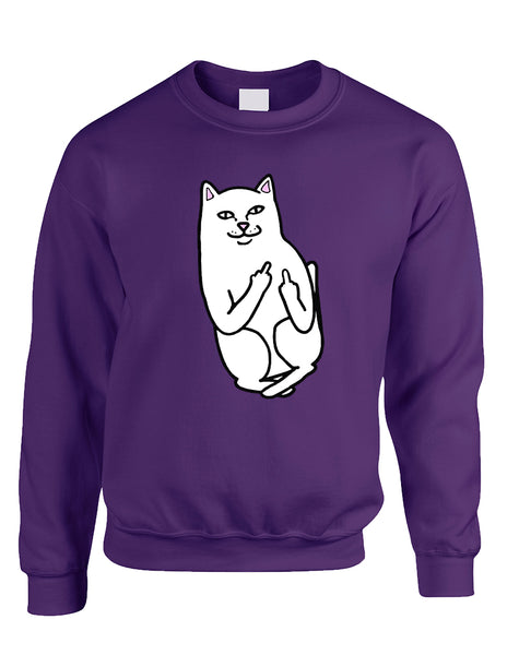Adult Sweatshirt Middle Finger Cat Humor Funny Top