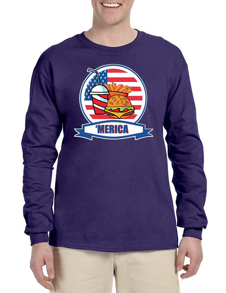 Men's Long Sleeve Fast Food 'merica 4th Of July Funny Tee