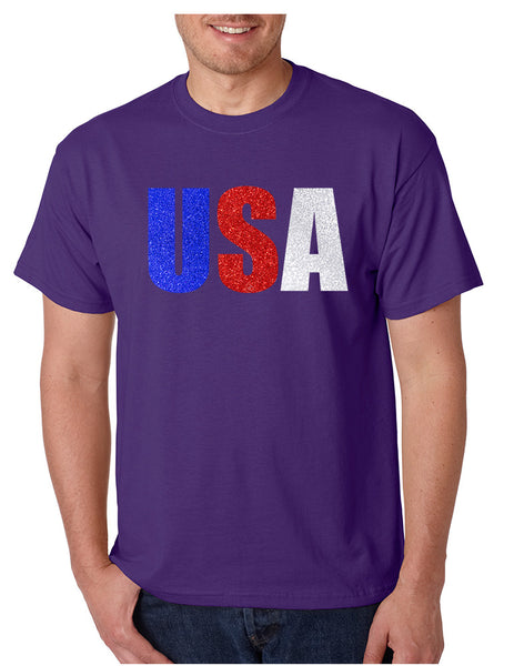 Men's T Shirt USA Glitter Flag Colors Cool 4th Of July Tee