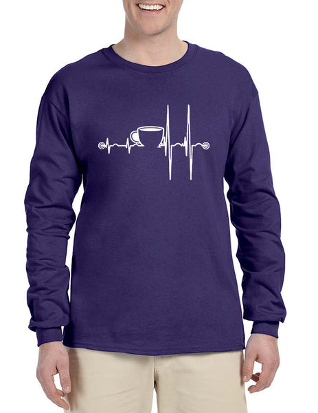 Men's Long Sleeve Coffee Heartbeat Coffee Lovers Tee Shirt