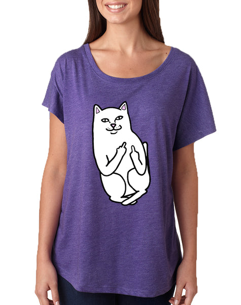 Women's Dolman Shirt Middle Finger Cat Humor Fun Shirt