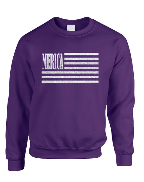 Adult Sweatshirt Merica Glitter White Flag 4th Of July USA
