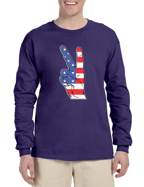 Men's Long Sleeve American Flag Hand 4th Of July Shirt