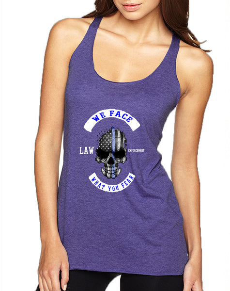 Women's Tank Top We Face What You Fear USA Flag Skull